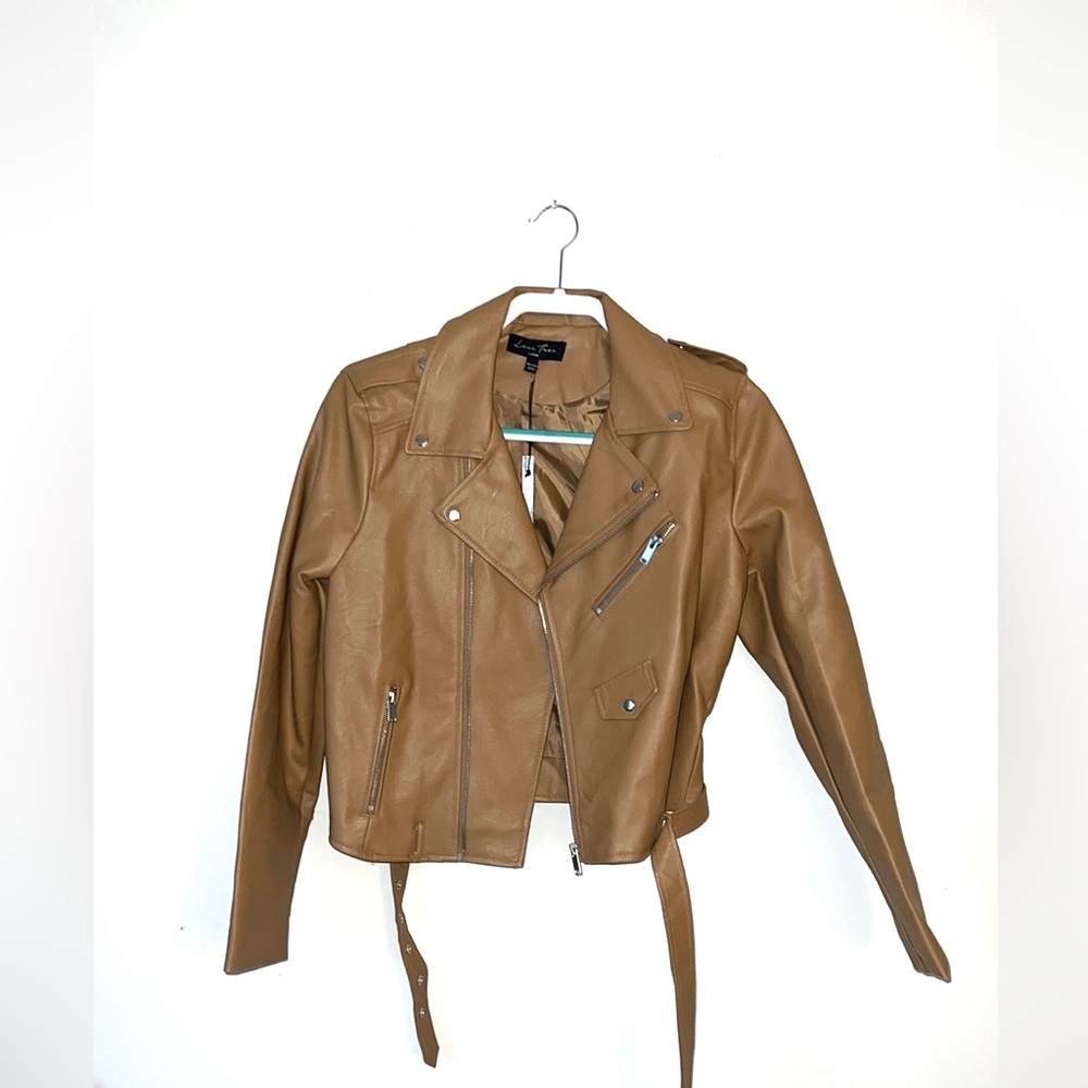 Faux Leather Light Beige Motorcycle Jacket